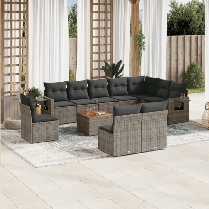 Salon de jardin 11 pcs avec coussins gris résine tressée – Image 1
