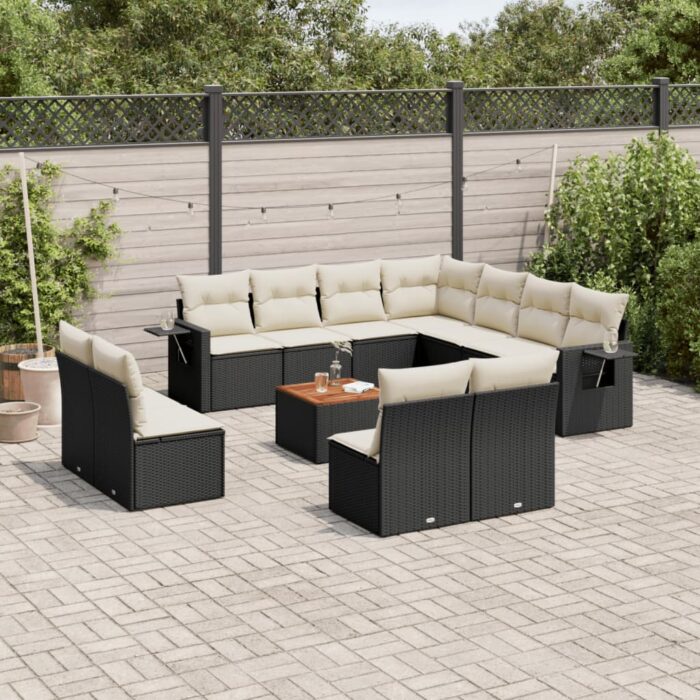 Salon de jardin 12 pcs avec coussins noir résine tressée – Image 1
