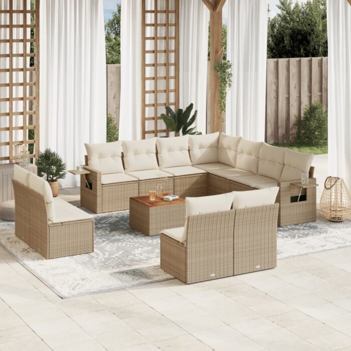 Salon de jardin avec coussins 12 pcs beige résine tressée – Image 1