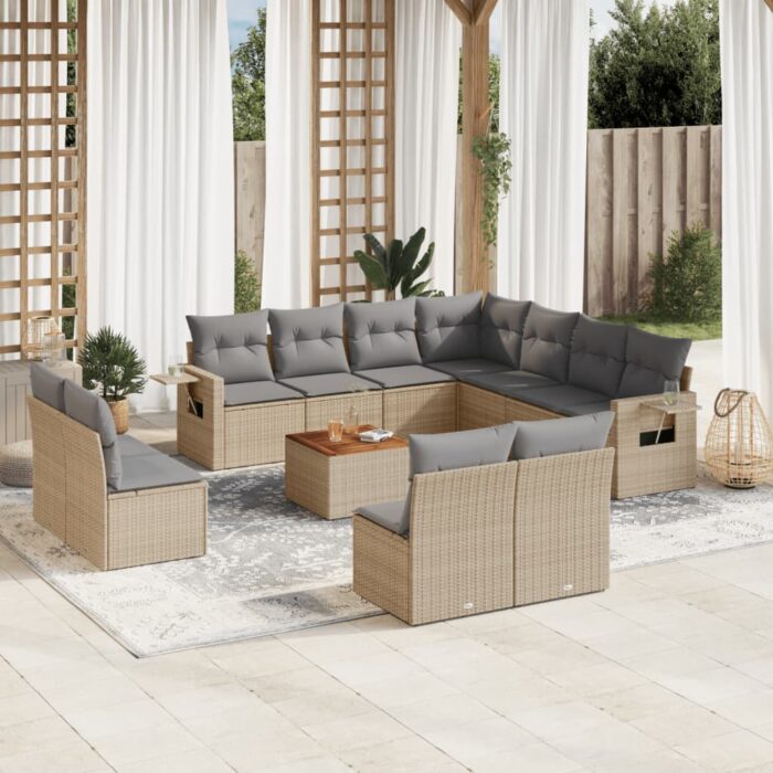 Salon de jardin avec coussins 12 pcs beige résine tressée – Image 1