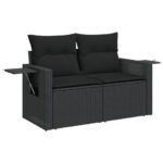 Salon de jardin 10 pcs avec coussins noir résine tressée – Image 2