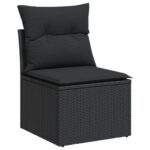 Salon de jardin 10 pcs avec coussins noir résine tressée – Image 4