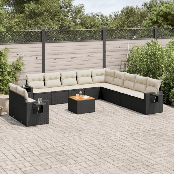 Salon de jardin 12 pcs avec coussins noir résine tressée – Image 1