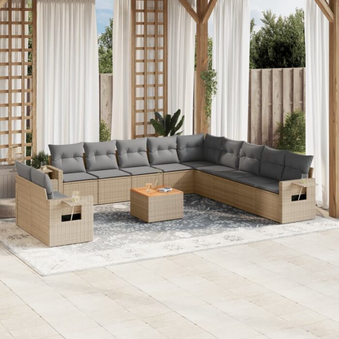 Salon de jardin avec coussins 12 pcs beige résine tressée – Image 1