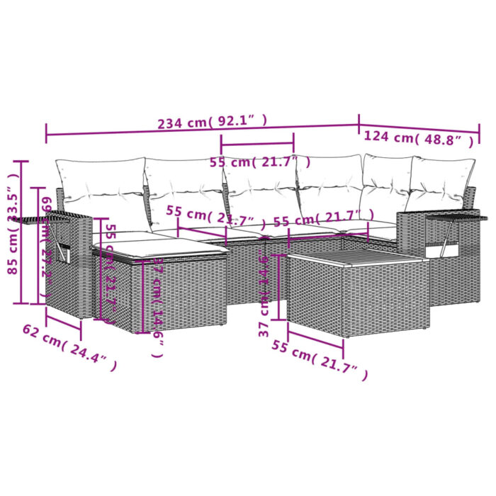 Salon de jardin 7 pcs avec coussins noir résine tressée – Image 7