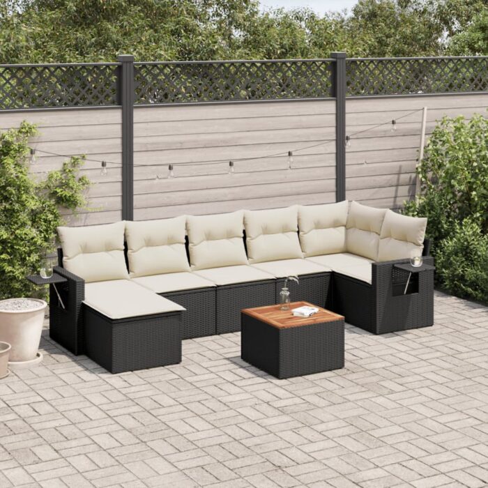 Salon de jardin 8 pcs avec coussins noir résine tressée – Image 1
