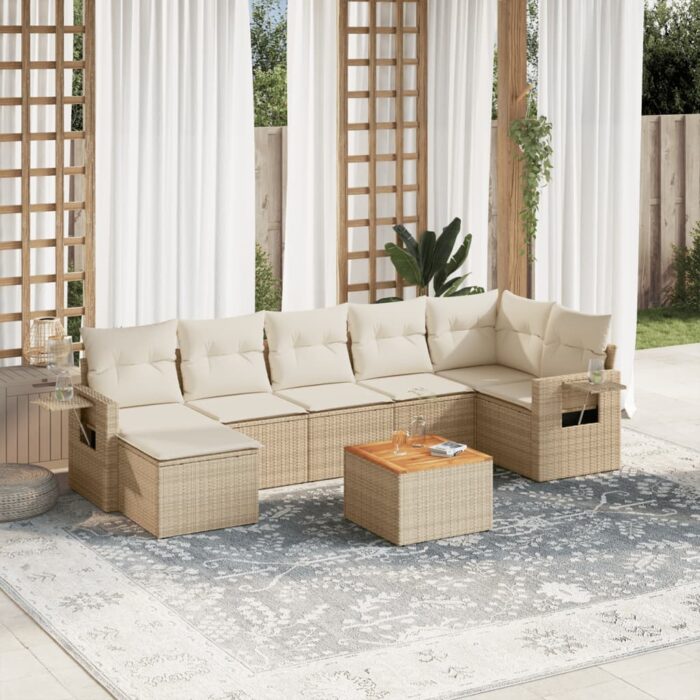 Salon de jardin avec coussins 8 pcs beige résine tressée – Image 1