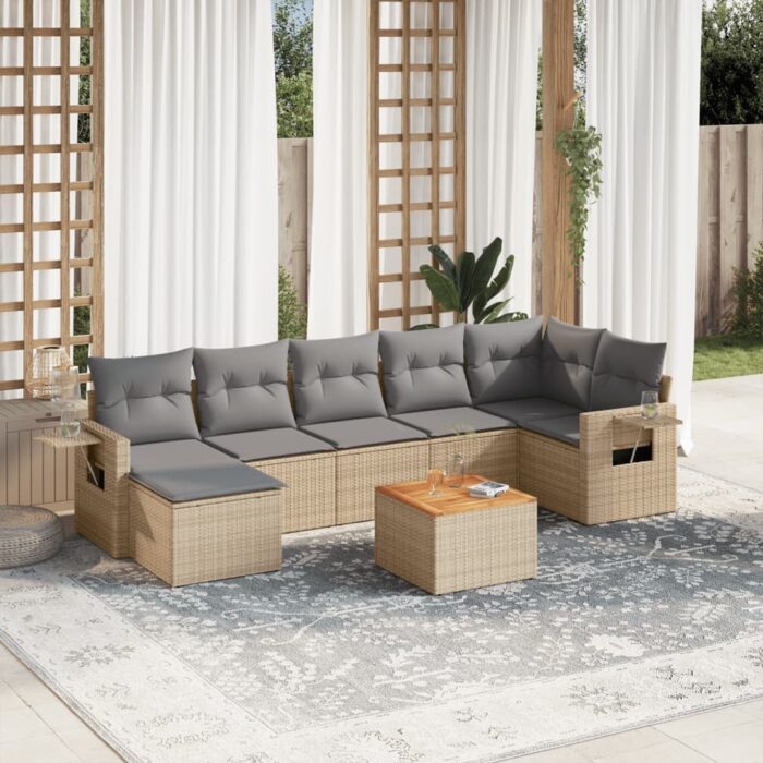 Salon de jardin avec coussins 8 pcs beige résine tressée – Image 1