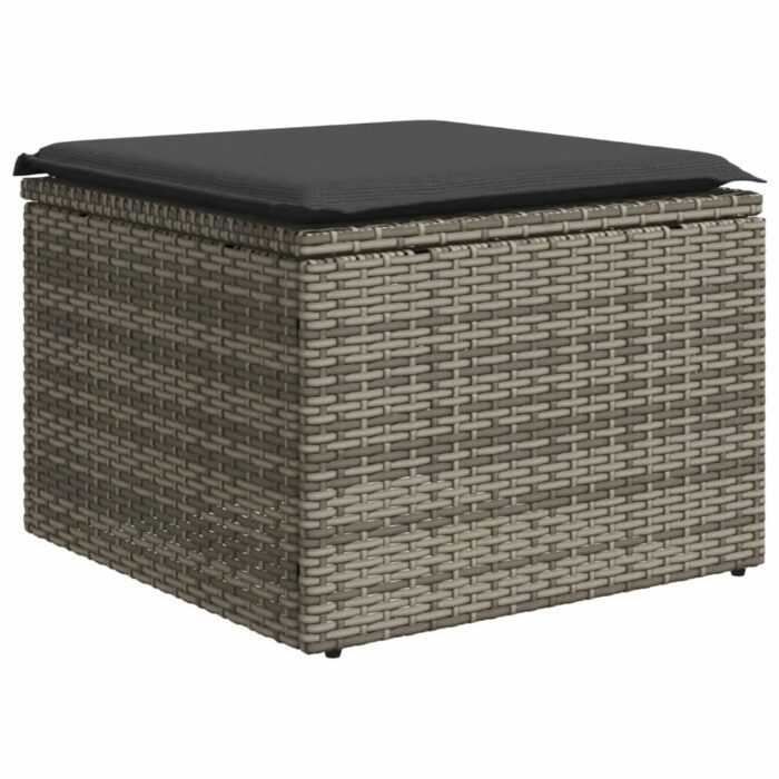 Salon de jardin 8 pcs avec coussins gris résine tressée – Image 3