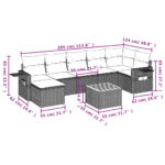 Salon de jardin 8 pcs avec coussins gris résine tressée – Image 7