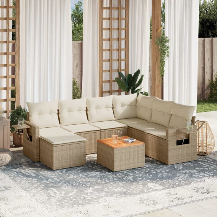 Salon de jardin avec coussins 8 pcs beige résine tressée – Image 1