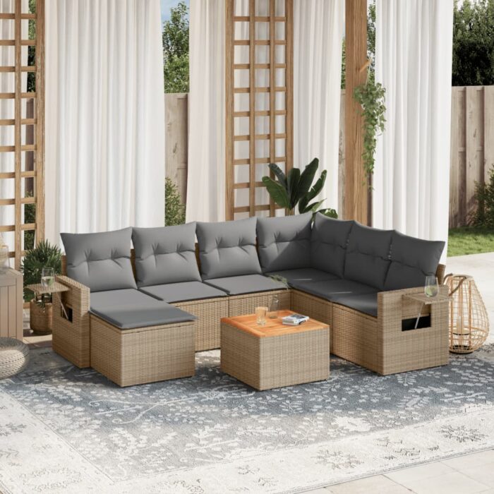 Salon de jardin avec coussins 8 pcs beige résine tressée – Image 1