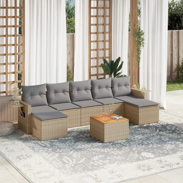 Salon de jardin avec coussins 8 pcs beige résine tressée – Image 1