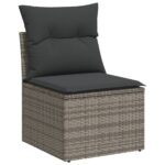 Salon de jardin 9 pcs avec coussins gris résine tressée – Image 2