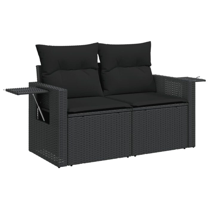Salon de jardin 10 pcs avec coussins noir résine tressée – Image 5