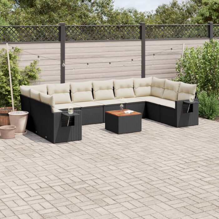 Salon de jardin 11 pcs avec coussins noir résine tressée – Image 1