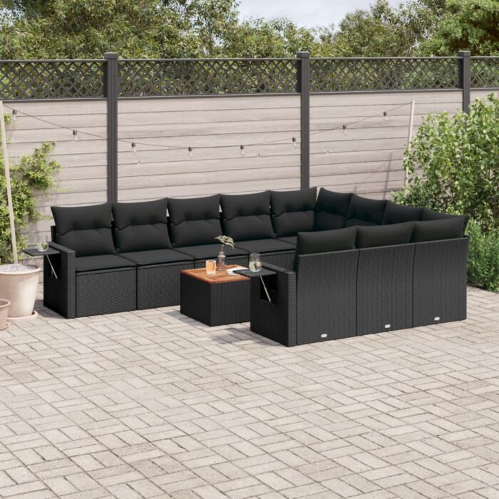 Salon de jardin 11 pcs avec coussins noir résine tressée – Image 1