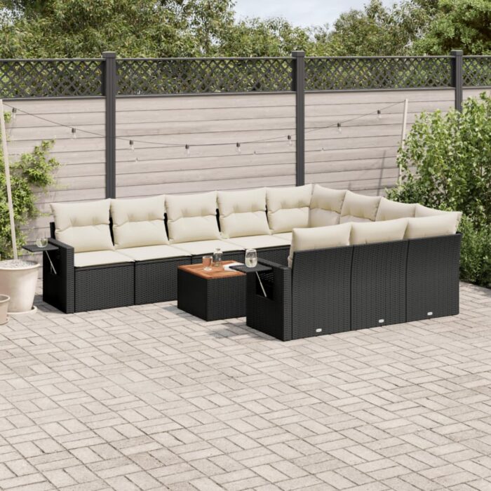 Salon de jardin 11 pcs avec coussins noir résine tressée – Image 1