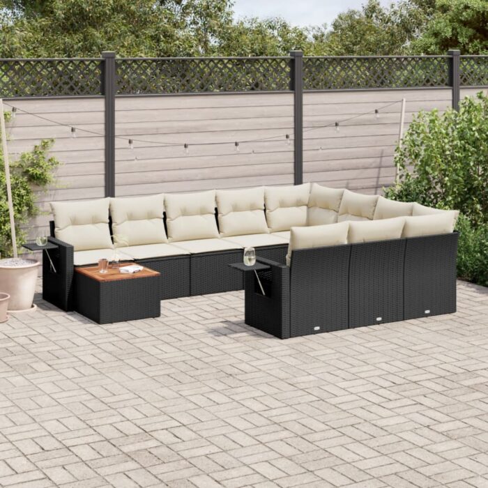 Salon de jardin 11 pcs avec coussins noir résine tressée – Image 1