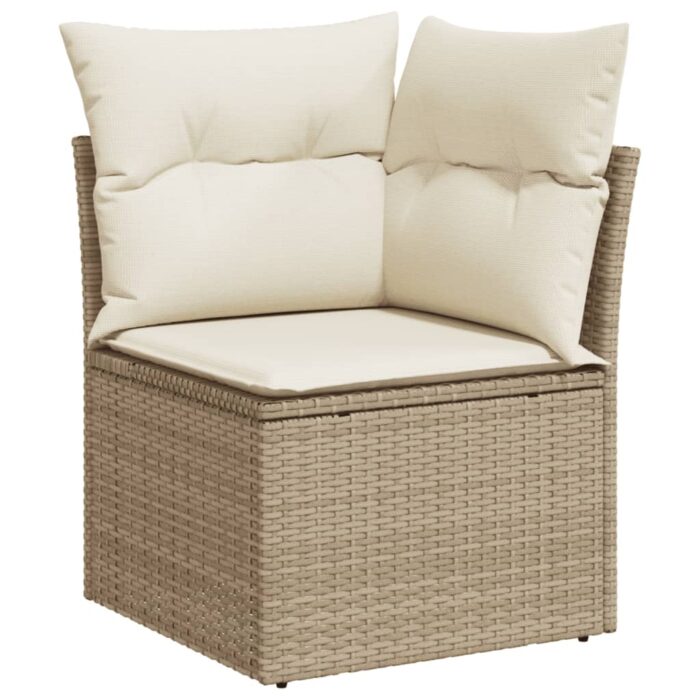 Salon de jardin 11 pcs avec coussins beige résine tressée – Image 2