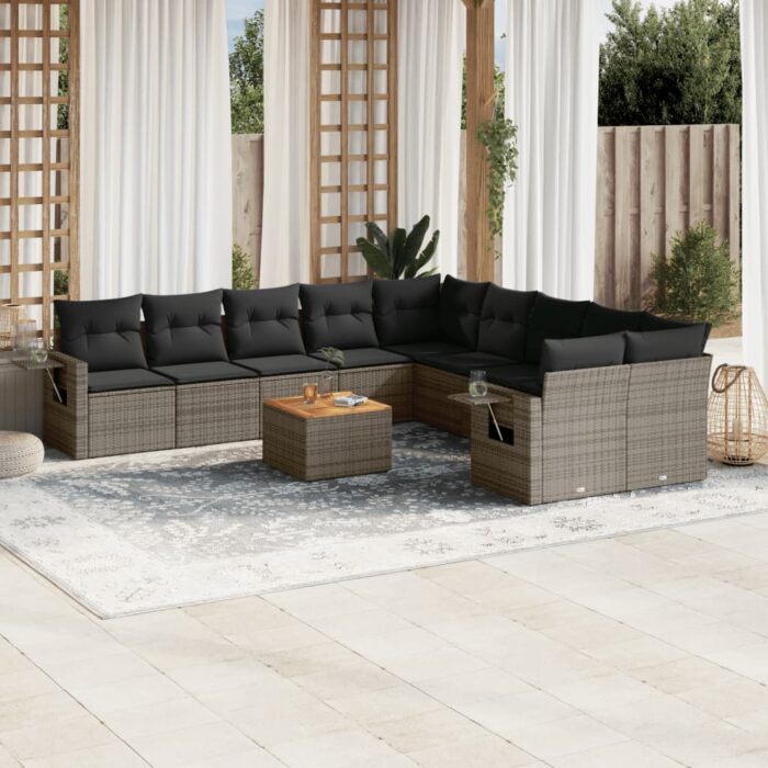 Salon de jardin 11 pcs avec coussins gris résine tressée – Image 1