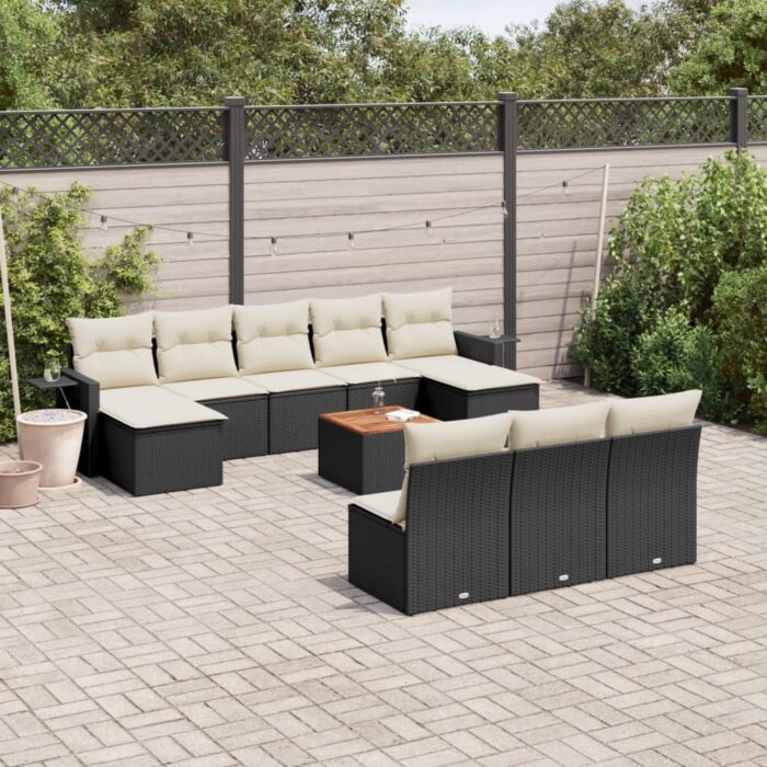 Salon de jardin 11 pcs avec coussins noir résine tressée – Image 1