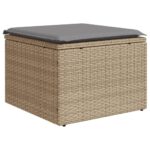 Salon de jardin 11 pcs avec coussins beige résine tressée – Image 3