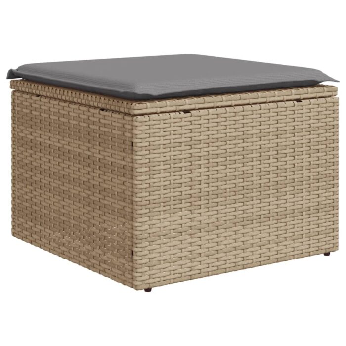 Salon de jardin 11 pcs avec coussins beige résine tressée – Image 3