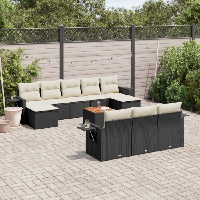 Salon de jardin 11 pcs avec coussins noir résine tressée – Image 1