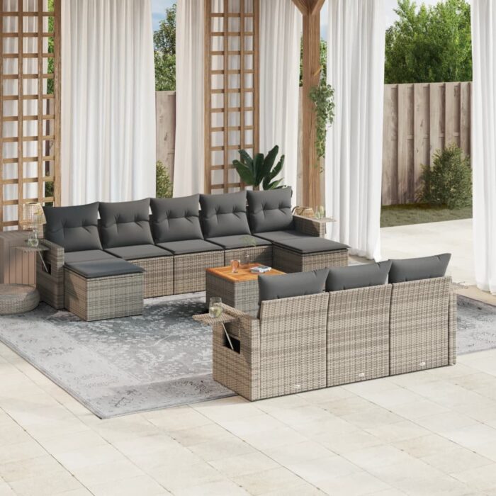 Salon de jardin 11 pcs avec coussins gris résine tressée – Image 1