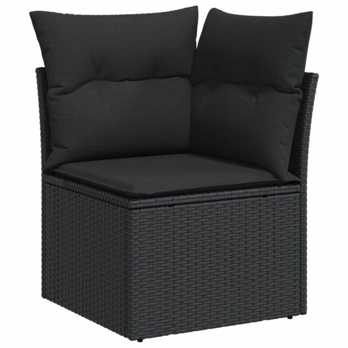 Salon de jardin 12 pcs avec coussins noir résine tressée – Image 3