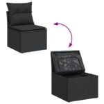 Salon de jardin 12 pcs avec coussins noir résine tressée – Image 5
