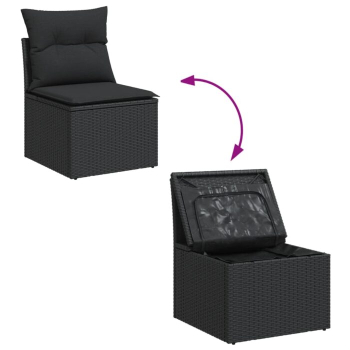 Salon de jardin 12 pcs avec coussins noir résine tressée – Image 5