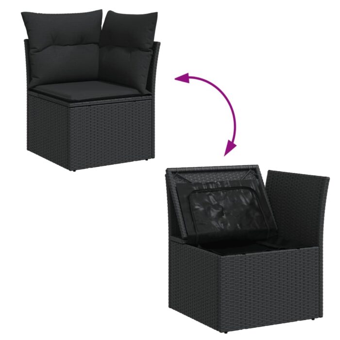 Salon de jardin 12 pcs avec coussins noir résine tressée – Image 6