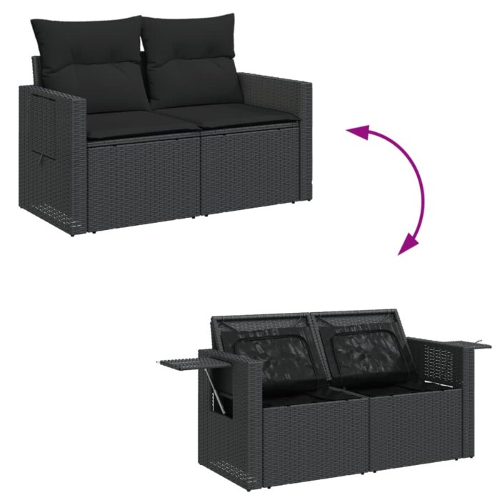 Salon de jardin 12 pcs avec coussins noir résine tressée – Image 7