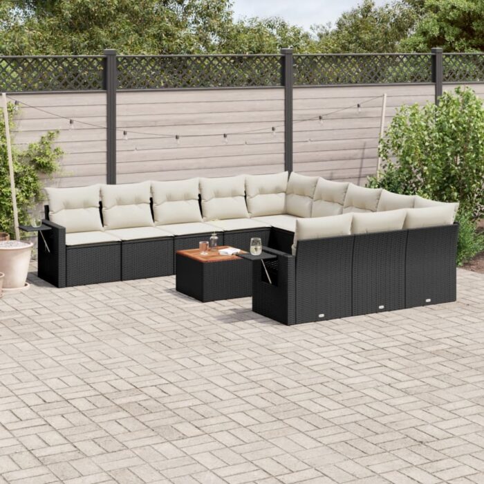 Salon de jardin 12 pcs avec coussins noir résine tressée – Image 1