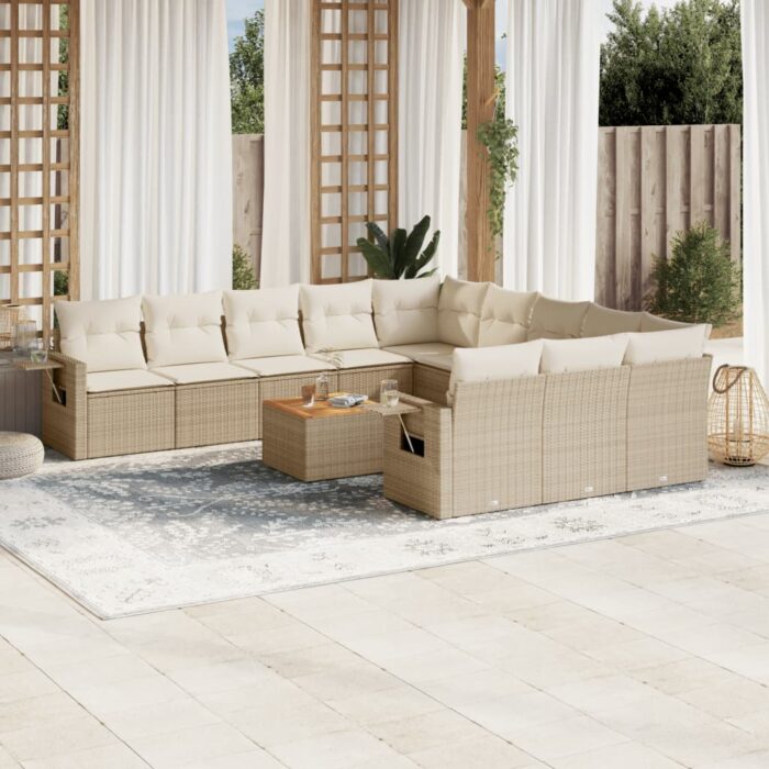 Salon de jardin avec coussins 12 pcs beige résine tressée – Image 1