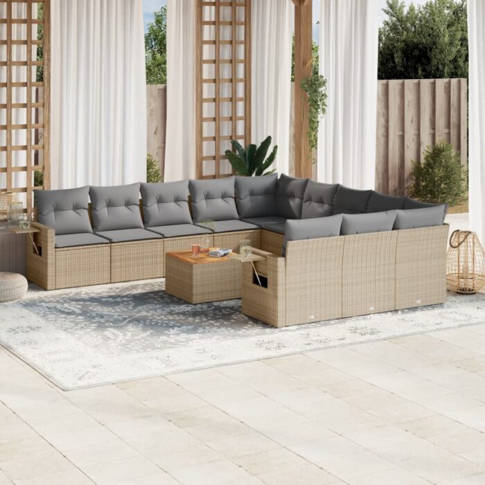 Salon de jardin avec coussins 12 pcs beige résine tressée – Image 1