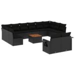 Salon de jardin avec coussins 13 pcs noir résine tressée – Image 3