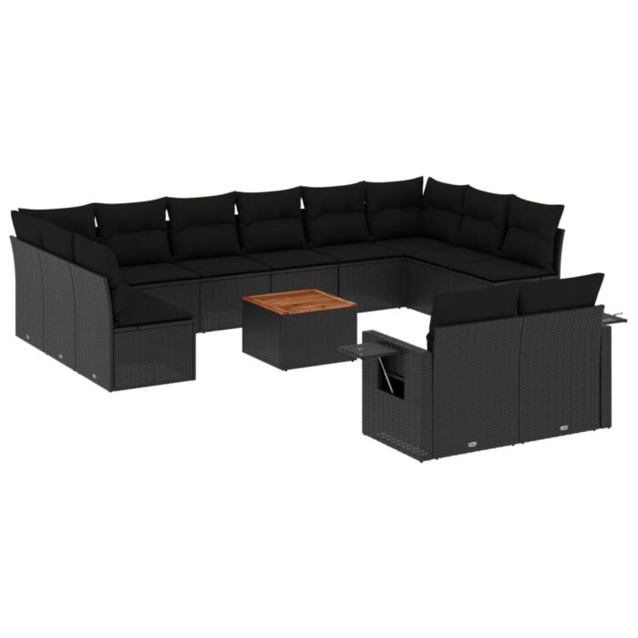 Salon de jardin avec coussins 13 pcs noir résine tressée – Image 3