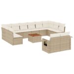 Salon de jardin avec coussins 13 pcs beige résine tressée – Image 2