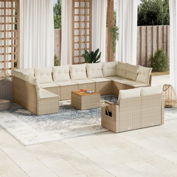 Salon de jardin avec coussins 13 pcs beige résine tressée – Image 1