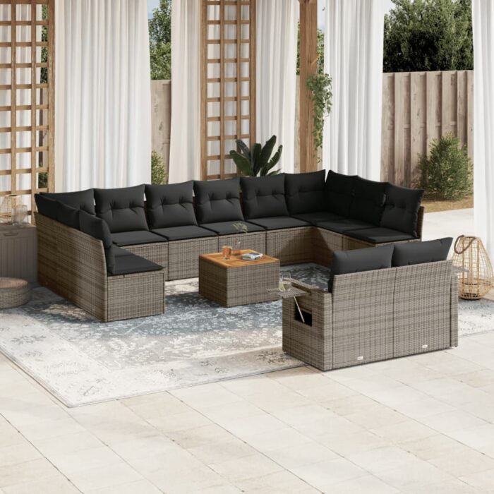 Salon de jardin avec coussins 13 pcs gris résine tressée – Image 1