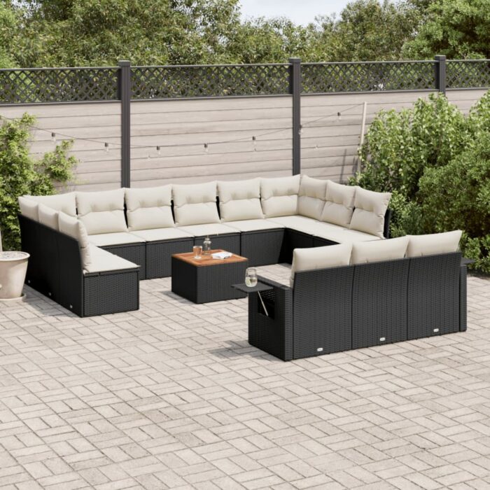 Salon de jardin avec coussins 14 pcs noir résine tressée – Image 1