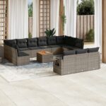 Salon de jardin avec coussins 14 pcs gris résine tressée