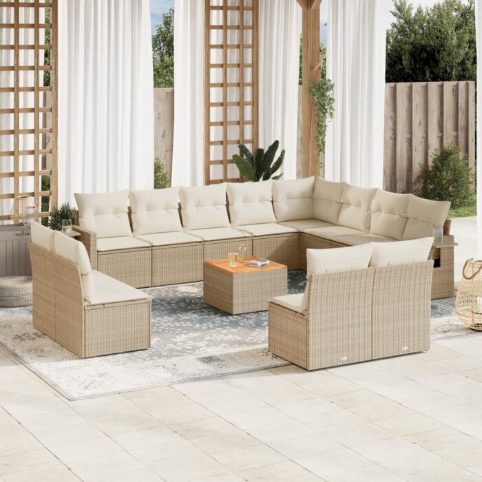Salon de jardin avec coussins 13 pcs beige résine tressée – Image 1