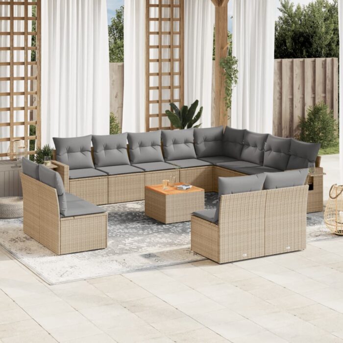 Salon de jardin avec coussins 13 pcs beige résine tressée – Image 1