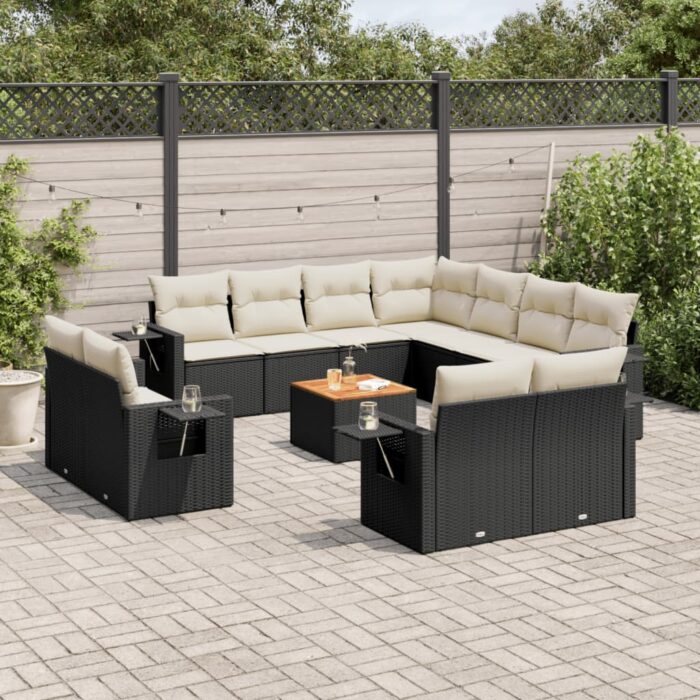 Salon de jardin 12 pcs avec coussins noir résine tressée – Image 1