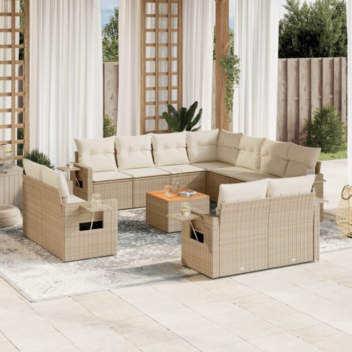 Salon de jardin avec coussins 12 pcs beige résine tressée – Image 1