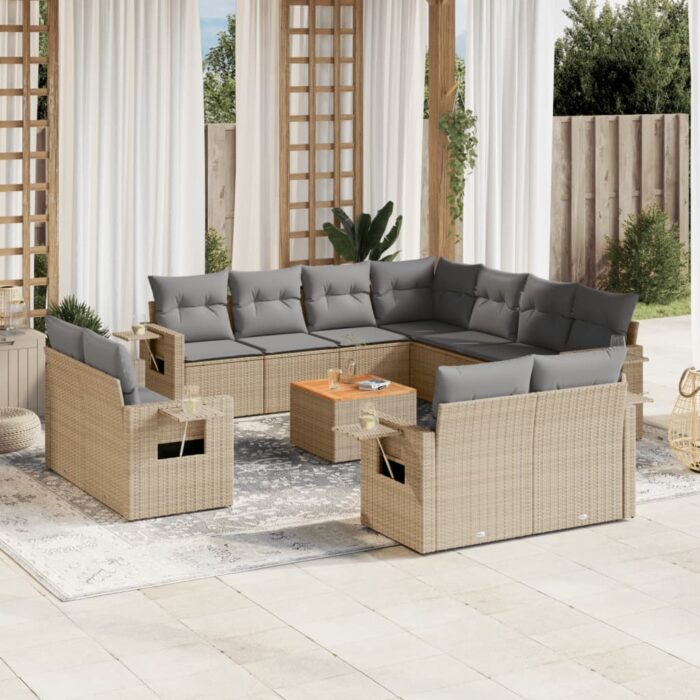 Salon de jardin avec coussins 12 pcs beige résine tressée – Image 1